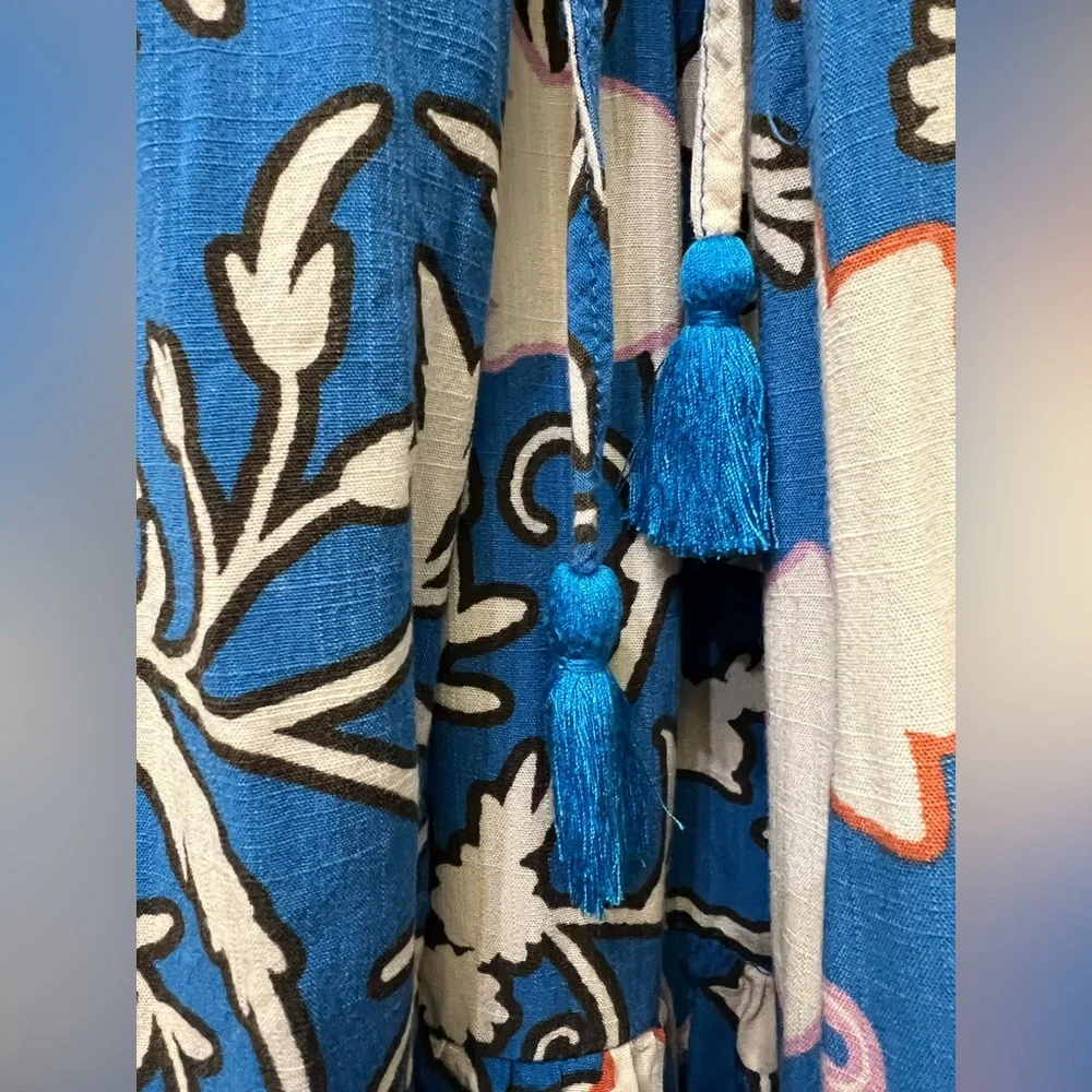 Knox Rose -NWOT - Blue and White Slight Puff Sleeve Wrap Midi Dress - S - Picture 3 of 5